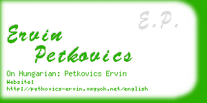 ervin petkovics business card